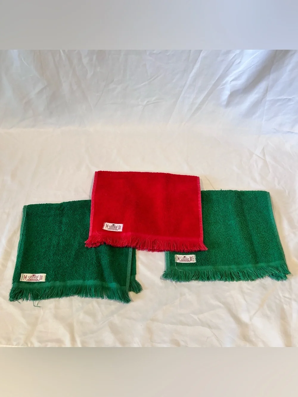 Vintage Cannon Christmas Embroidered Hand Towels Set of 3